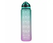 Water Bottle 1L Motivational Drink Flask With Time Markings Sport Gym - Green Purple