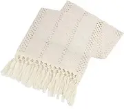 Beige Boho Table Runner with Tassels, Macrame Cotton Linen Mix, Rustic Farmhouse Style, for Kitchen, Weddings and Parties, Dining Room Decoration, 30 x 140 cm