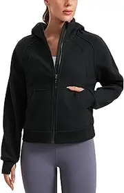 [CRZ YOGA] Womens Fleece Lined Full Zip Hoodies Oversized Long Sleeve Casual Workout Hooded Sweatshirt with Thumb Holes