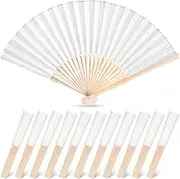 JOHOUSE 12 Packs Fabric Folding Hand Fans for Women, 8.3 Inch White Foldable Fans Handheld Portable for Wedding, Dancing, Party Favors DIY Crafts Summer Cooling