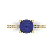 1.6 Round Tanzanite Stone Promise Bridal Wedding Designer Ring 14k Yellow Gold