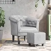 Tub Chair with Footstool Silver, Comfy Padded Faux Leather Single Sofa for Living Room, Small Space, Adjustable Reclining Seat- Modern Chairs