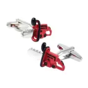 CHAINSAW CUFFLINKS Novelty Red Enamel Wood Saw Lumberjack Outdoorsman w GIFT BAG