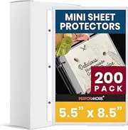 Office Werks Heavyweight Clear Mini Sheet Protectors Holds 5.5 x 8.5 Inches Sheets, Fits a 3-Ring Binder, Crystal Clear, Acid-Free, Archival Safe with Reinforced Holes, Top Loading (200 Pack)