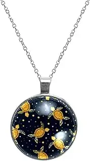 [Diusye] Necklaces for Women, Yellow Turtles Polka Dots Print Stainless Steel Pendant Necklace Jewelry Birthday Anniversary Wife Girls Friends Gift