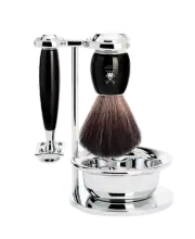 New Muhle Vivo 4-Piece Shaving Set - Black Resin With Closed Comb Safety Razor,