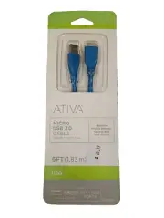 Ativa Micro USB 3.0 Cable USB A & MICRO-B Phones Tablets Hard Drives Item 482002