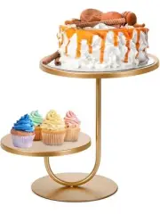 2-Tier Pastry Stand Cupcakes Dessert Server Cake Etagere, Gold Metal