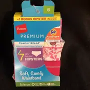Hanes Premium Girls Hipster Briefs, Size 6 underwear, 7 Pack, NEW, 6203 @ #26
