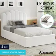 ALFORDSON Bed Frame Single Size Gas Lift Storage Base Wooden Boucle MILTON