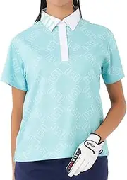 FILA GOLF(フィラ ゴルフ) 754647 Women's Short Sleeve Polo Shirt, Logo Pattern, Heat Insulation, Cool Material, Green, LL
