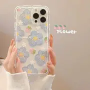 Flower Transparent Phone Case - iPhone 14 Pro Max / 14 Pro / 14 / 14 Plus / 13 Pro Max / 13 Pro / 13 / 13 mini / 12 Pro Max / 12 Pro / 12 / 12 mini / 11 Pro Max / 11 Pro / 11 / SE / XS Max / XS / XR / X / SE 2 / 8 / 8 Plus / 7 / 7 Plus Blue - iPhone 14 Pro