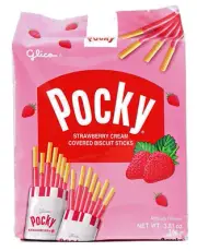 GLICO POCKY STRAWBERRY CREAM COVERED BISCUIT STICKS 3.81oz 9 PACKS A BAG