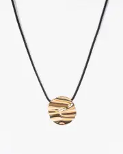 Gold Crumpled Metal Pendant Cord Necklace