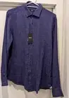 Hugo Boss Mens 41 16 Long Sleeve Slim Fit Large Blue Linen Luxury BRAND NEW