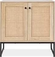 Best Choice Products 2-Door Rattan Storage Cabinet, Accent Furniture, Multifunctional Cupboard for Living Room, Hallway, Kitchen, Sideboard, Buffet Table w/Non-Scratch Foot Pads - Natural