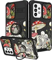 [Funermei] (2in1 for Samsung Galaxy A53 5G Phone Case for Women Cute Girls Cover Skull Skeleton Goth Fun Funny Spooky Horror Gothic Design with Camera Cover and Ring Stand Funda for Samsung A53 5G Case