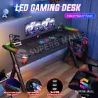 140cm Gaming Desk Carbon Fiber RBG LED Light USB Wireless Computer Laptop Table
