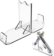 Cosmos Double Lightsaber Desktop Display Stand - Acrylic Light Saber Hilt Desk Holder Rack with Anti Slip Pad - Compatible with Ahsoka Tano's Lightsabers, Dagger, Wand, Recorder Storage (Transparent