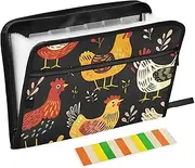 Quteprint 13 Pockets Expanding File Folder with Zipper Closure, Chickens Rooster Pattern Accordion File Folder with Sticky Labels, Letter Size A4 Papers Expandable File Document Organizer