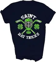[Above Good Tee] Saint Hattrick St Patrick's Day Hockey Hat Tricks Field Ice Player Fans Gift Unisex Shirt Women Men T-Shirt (Navy;XL)