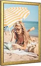 MOUDAMION Wood 10x14 Frame Gold, Ornate Natural 14x10in Poster Picture Frame, Modern Golden 10 x 14inch Gallery Wall Photo Frame with HD Plexiglass, Horizontal Vertical Wall Mounting Display 1pcs
