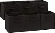 Amazon Basics Collapsible Fabric Storage Cubes Organizer with Handles, 27 x 27 x 28 centimeters, Black - Pack of 6