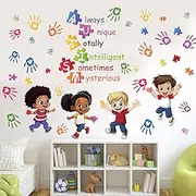 PLIGREAT 2 Sheets Inspirational Quotes Wall Stickers Removable Vinyl Wall Decals Colorful Hand Prints Wall Art Murals for Kids Bedroom Nursery School Classroom Wall Decor DIY Decorative Stickers