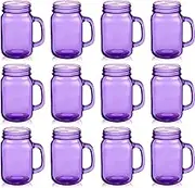 Zhehao 12 Pcs 16 oz Mason Jars Mugs with Handle Mason Jar Drinking Glasses for Cold Beverages Decoration Storage Party Favors Cocktails (Purple)
