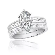 Pear & Baguette Shape Diamond Bridal Set Ring 2.50 CT GIA Certified 18k Gold
