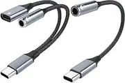 tunghey 2Pack USB C to 3.5mm Headphone Adapter/USB C to 3.5mm Headphone and Charger Adapter, USB C PD 60W 2-in-1 USB C to AUX Mic Jack with Fast Charging Dongle Cable