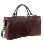Pierre Cardin Rustic Leather Business/Overnight Travel Luggage Bag Chocolate