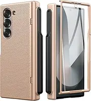 [SSLOTSCASE] for Samsung Galaxy Z Fold 6 Case with Hinge Protection & S Pen Holder & Screen Protector, Support Wireless Charging, Slim Hard PC Shockproof Protective Phone Case Cover for Z Fold 6, Gold