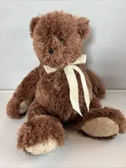 Boyds Bears & Friends Cuddle Fluff Brown Teddy Bear Plush Stuffed Ecru Bow