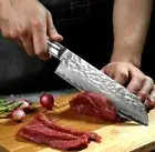 Santoku Knife 67 Layers Damascus Steel Wood Handle Hammered Chef Gyuto Slicing L