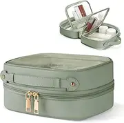 [Oaque] Clear Cosmetic Bag Double Layer Travel Toiletry Bag Clear Makeup Bag Case with Zipper Transparent Travel Bag for Toiletries, TSA Approved Toiletry Bag for Women Girls, Sage Green, S, Clear