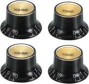 uxcell 4pcs Metric Top Hat Bell Knobs, 2 Volume 2 Tone Control Guitar Knobs Set for Electric Guitar Bass Split Shaft Pots, Black with Golden Top