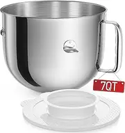 KA7QBOWL 7 QT Bowl-lift Mixer Stainless Bowl, Compatible with KitchenAid 7 Quart Bowl Lift Stand Mixer - KSM70SKXXBK, Polished Stainless Steel Bowl with Extra Mixer Bowl Cover