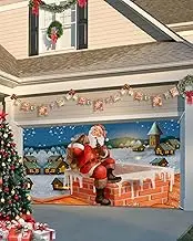 Singingin Christmas Garage Door Banner Cover 7 x 16 ft, Christmas Santa Claus with Gifts Village Snow Christmas Garage Door Decorations Holiday Christmas Backdrop Decor for Winter New Year Xmas Party