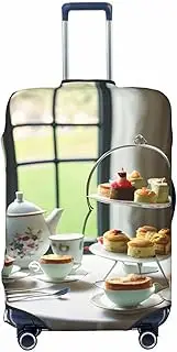 [CADREWY] Afternoon Tea Print Travel Suitcase Cover Luggage Protector with Elastic Anti Scratch for Carry On, Black, Small