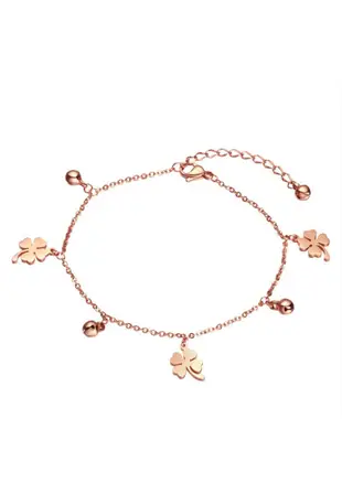 YOUNIQ FLEUR Clover Bell 18K Rosegold Titanium Steel Anklet Chain Leg Bracelet