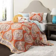 Lush Decor Harley Quilt Set Damask Pattern Reversible 5 Piece Bedding Set - Full