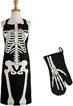 DII Halloween Cooking & Baking Collection Kitchen Accessories, Apron & Oven Mitt Set, Skeleton, 2 Piece
