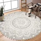 Uphome Boho Round Rug for Living Room 4' Circular Grey Mandala Area Rug with ...