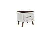 Design Square Modern Fabric Nightstand Bedside Table W/ 1-Drawer Wooden Legs - Cream