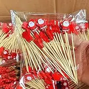 50Pcs/Set Christmas Fruit Sticks Disposable Bamboo Sticks Snowflake Christmas Snowman Tree Claus Sticks Ornaments Elk Santa Xmas