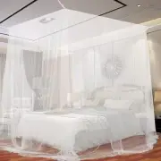 White Bed Canopy Curtains, 4 Corner Bed Canopy Queen - 80" L X 70" W X 100"