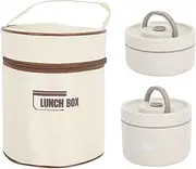 Thermal Bento Box Aldult Lunch Box, Portable Insulated Lunch Container with Thermal Bag, Leakproof Stainless Steel Food Container, Stackable Warm Food Jar for Work Picnic (Beige 34oz)