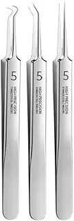3 Pcs Silver Professional Blackhead Tweezer Professional Facial Blackhead Remover Tweezers Precision Extractor Acne Removal Kit Pimple Popper Tools