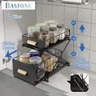 Kitchen Sliding Drawer Cabinet Under Sink Storage Shelf Spice Jar 2-Tier Rack